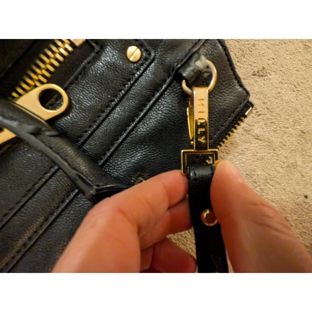 Milly Black Pebbled Leather Satchel Handbag Gold Hardware Crossbody Bag